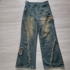 ✨️Firm Price✨️ Casual Pants high Street y2k Butterfly Embroidery Retro Jeans